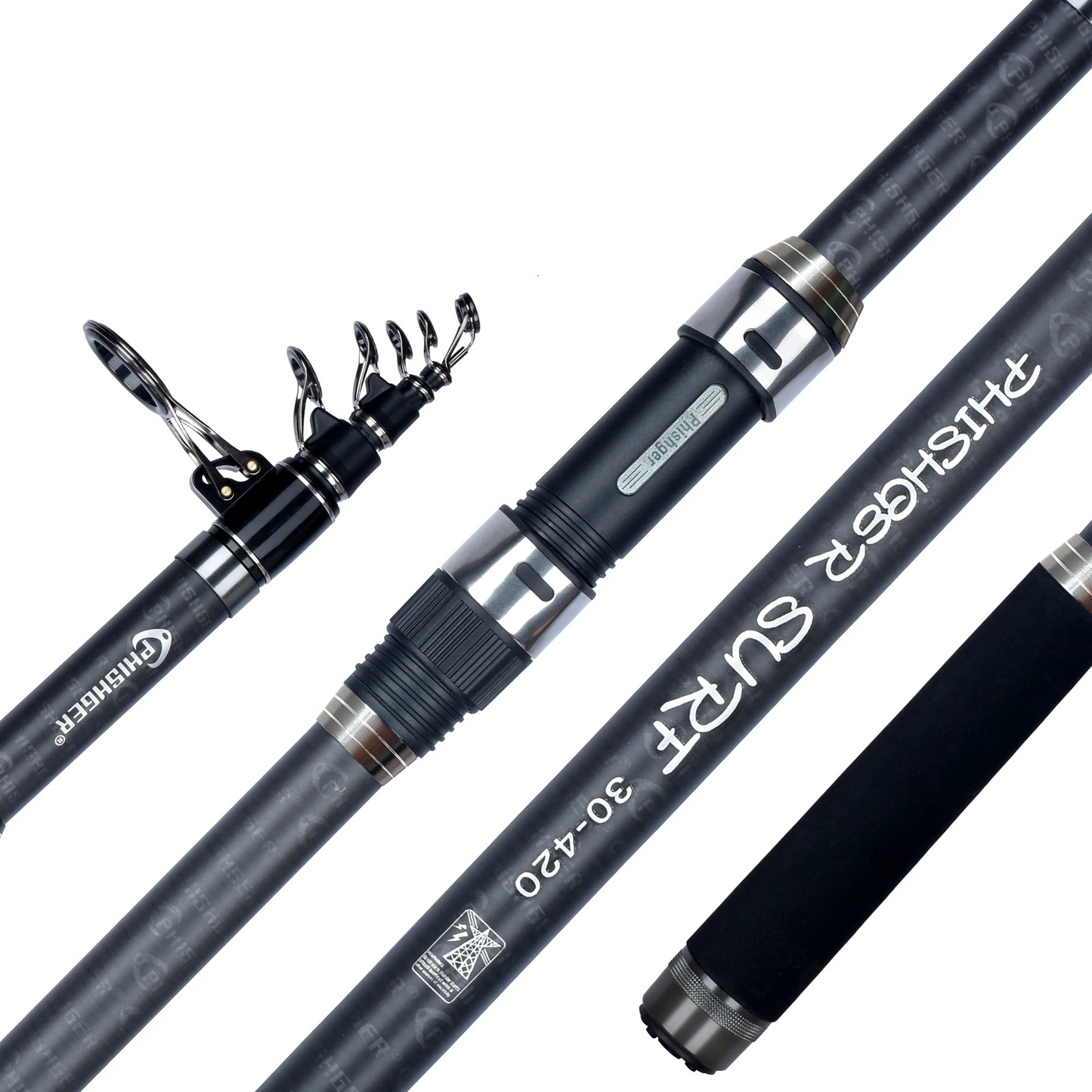 5.3m Telescopic Surf Spinning Rod 30T Carbon Fiber Black