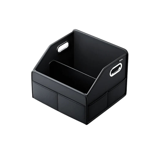 PU Leather Car Trunk Organizer Folding & Collapsible Cargo Storage Box Black