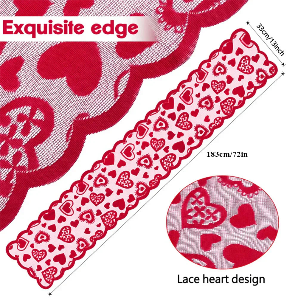 Elegant Valentine's Day Lace Table Runner Set - Red Poinsettia Design