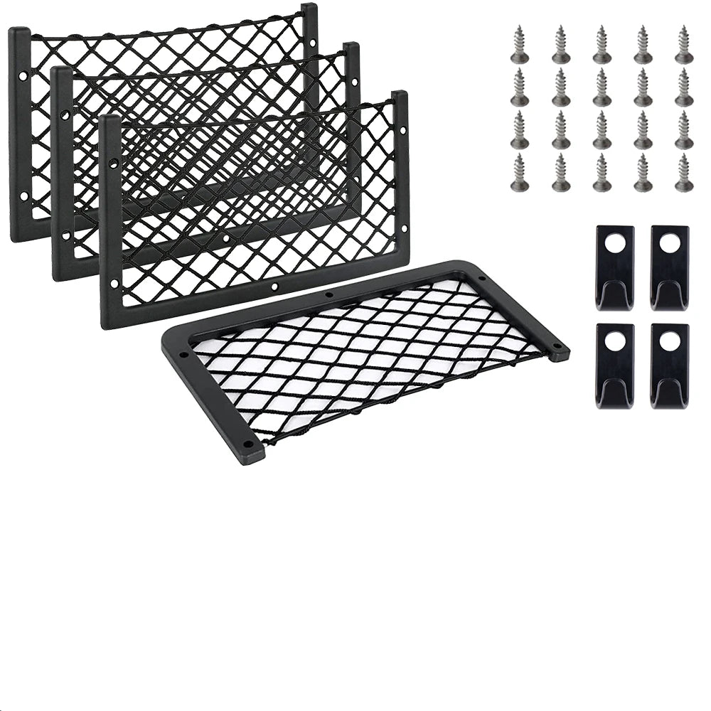 4PCS Framed Car Mesh Storage Net Bags 36x18CM Organizer Pockets Black
