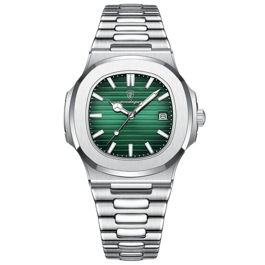 Watch for Men Stainless Steel Square Waterproof Quartz (Green)