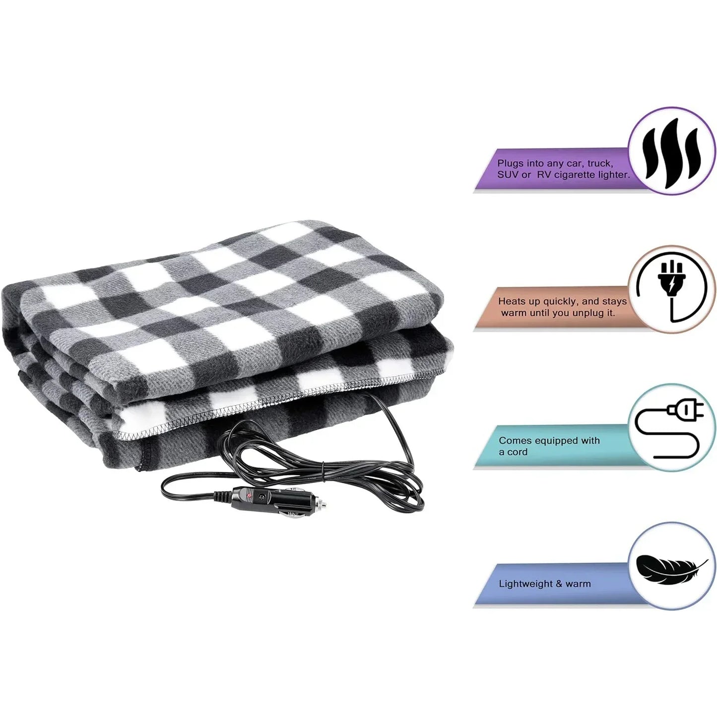 Premium Cozy Car Heating Blanket - 12V Heated Fleece Travel Throw