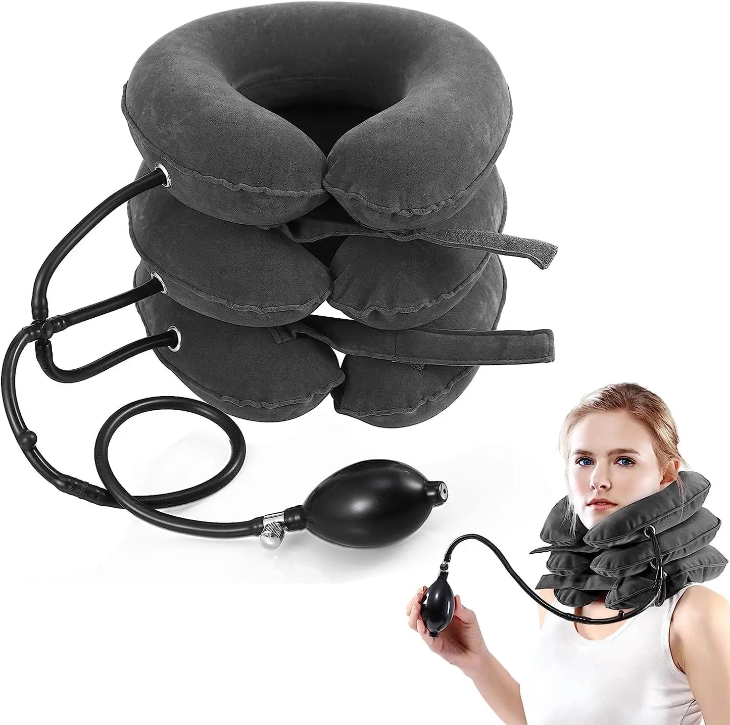 Inflatable Cervical Neck Traction Device Pain Relief Posture Alignment Grey
