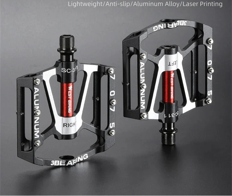 3-Bearing CNC Aluminum Bike Pedals Anti-Slip Black