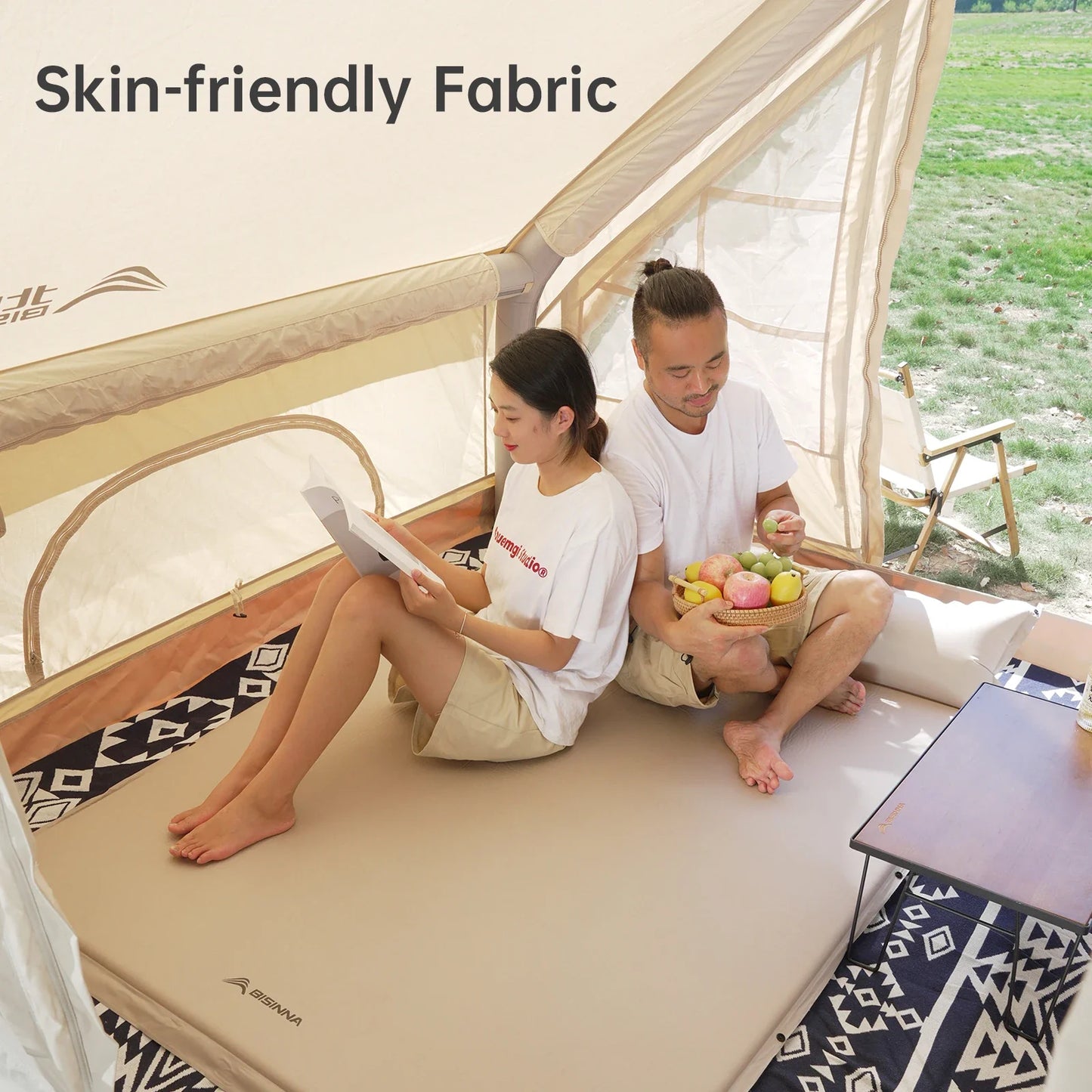 Self-Inflating Camping Mattress with Built-In Pillow Grey