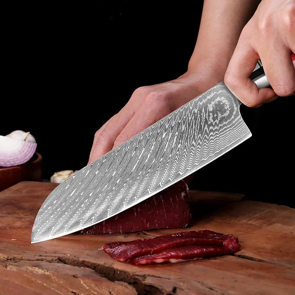 7-Inch VG10 Damascus Steel Chef Knife  Razor Sharp Red