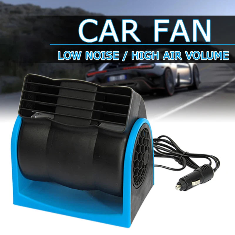 12V Adjustable Car Air Conditioning Fan Dual Speed Silent Cooling Fan Blue
