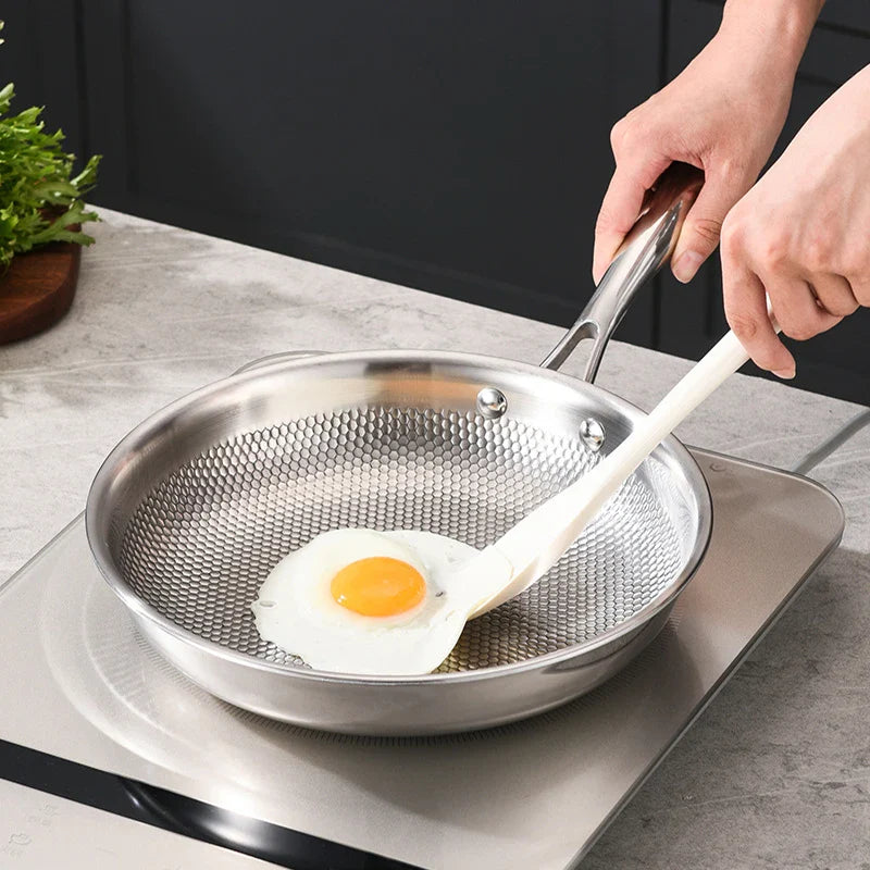 30cm 304 Stainless Steel Wok Frying Pan Nano Non-Stick Silver