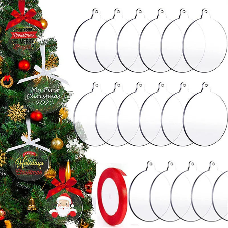 50pcs Transparent Acrylic Christmas Tree Ornament Bells for DIY Craftin