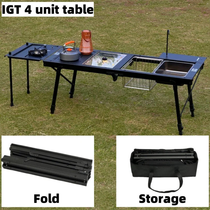 IGT 4-Unit Outdoor Camping Ultralight Folding Table Black