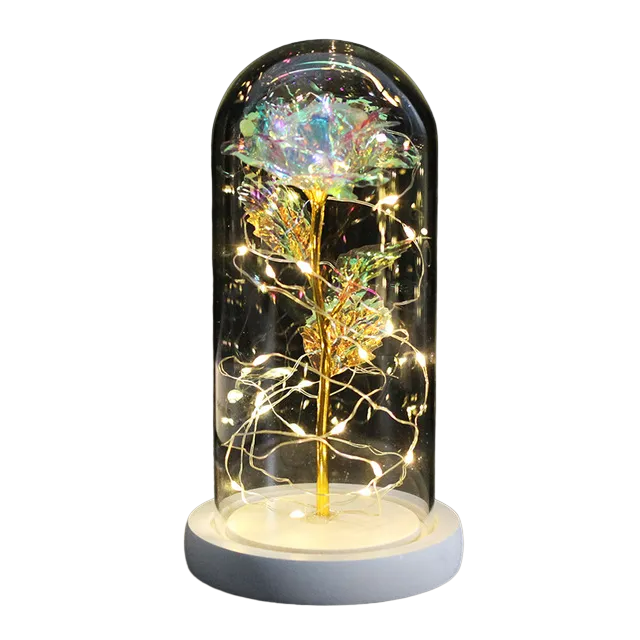 LED Galaxy Rose - Beauty and the Beast Eternal Flower Glass Cover - White Base Bright