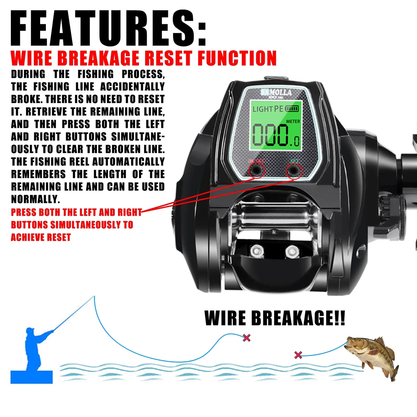 Large Electronic Baitcasting Reel Digital Display Right Hand Black