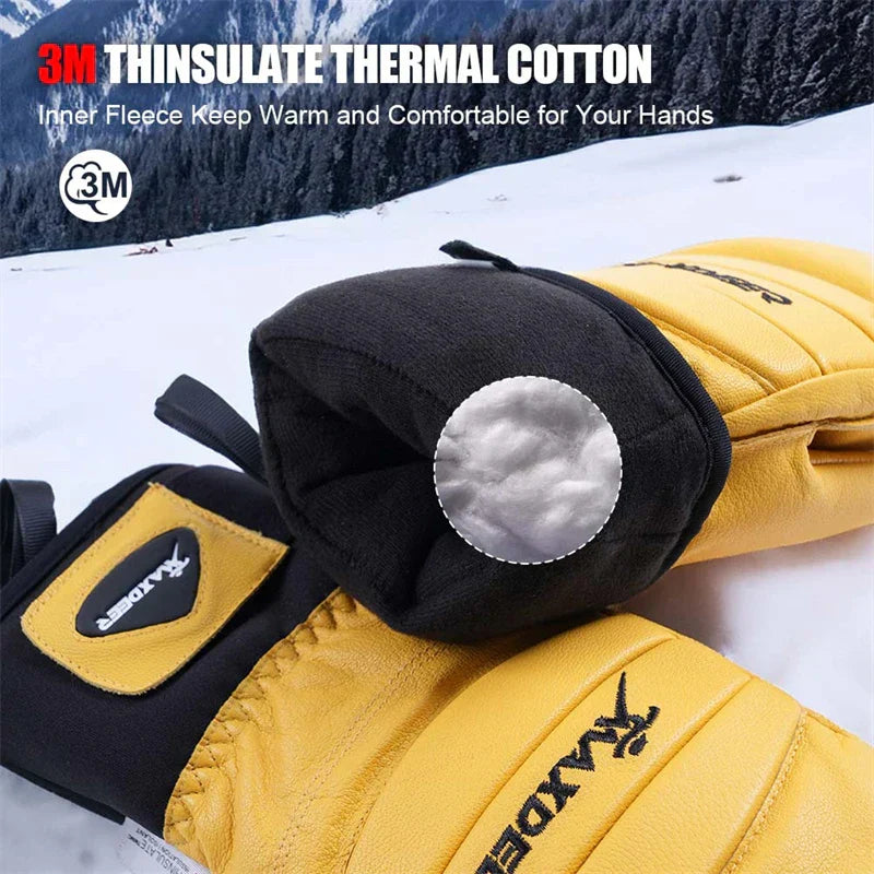 Ski Gloves Leather Snowboard Mittens - Men & Women