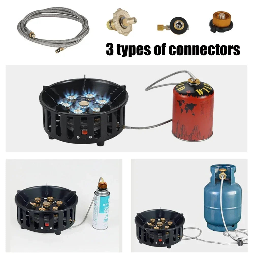 19800W 7-Core Windproof Camping Stove High-Power Gas Burner Black