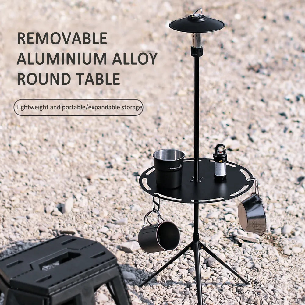 Round Aluminum Alloy Camping Table with Tripod and Storage Bag