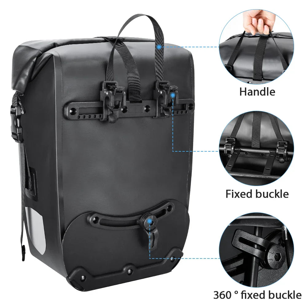 27L Waterproof Bike Pannier Bag with Roll-Top Closure Black