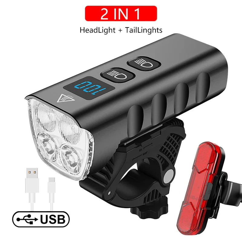 6400mAh Bike Front Light 2400LM LED Headlight Black