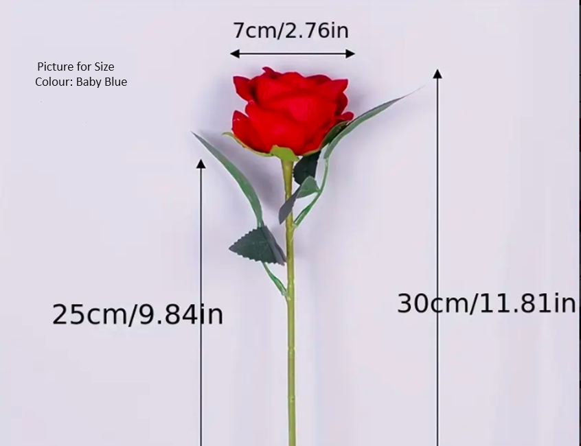 12-Piece Baby Blue Artificial Silk Roses - 30cm/11.81inch Long Stemmed Flowers