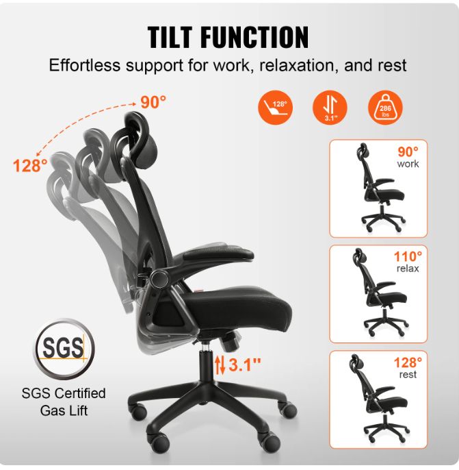 Ergonomic Office Chair with Adjustable Lumbar Support Angle and Height Adjustable
