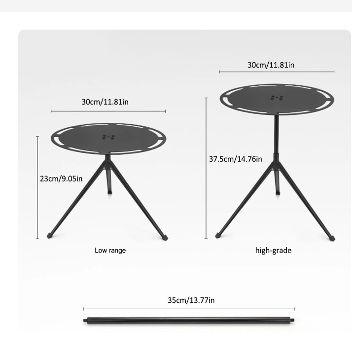 Round Aluminum Alloy Camping Table with Tripod and Storage Bag