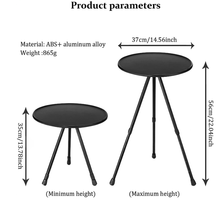 Folding Round Table Portable Telescopic Outdoor Three-legged Dining Table with lamp holder