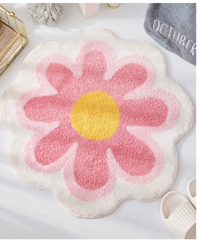 Chic Pink Plush Home Carpet - Petal-Shaped Delight