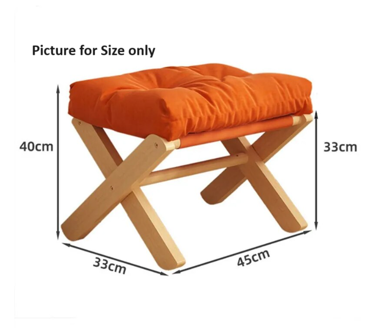 Foldable Solid Wood Low Stool with Paste-Style Grey Seat Cushion