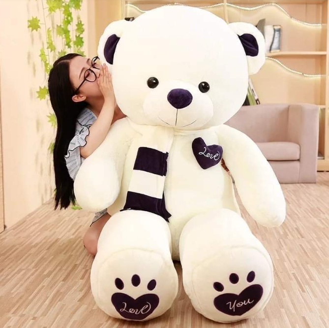 Huge 100cm White Giant Teddy Bear Toys Stuffed Animals Soft Plush Cotton Scarf Bear Hold Pillow Doll