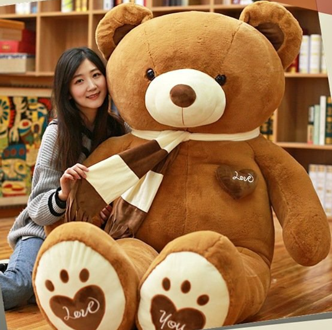 Huge 100cm Brown Giant Teddy Bear Toys Stuffed Animals Soft Plush Cotton Scarf Bear Hold Pillow Doll