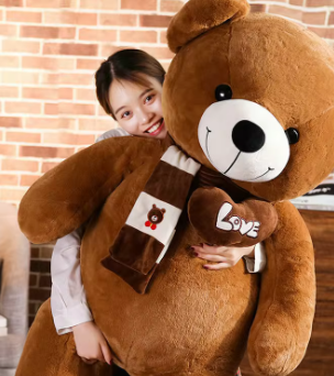 Huge 100cm Brown Giant Teddy Bear Toys Stuffed Animals Soft Plush Cotton Scarf Bear Hold Pillow Doll