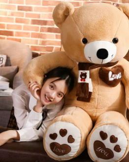 Huge 100cm Khaki Giant Teddy Bear Toys Stuffed Animals Soft Plush Cotton Scarf Bear Hold Pillow Doll