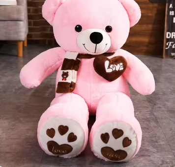 Huge 100cm Giant Pink Teddy Bear Soft Plush Cotton Scarf Bear Toy Doll Stuffed