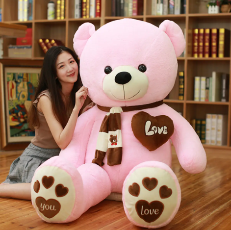 Huge 100cm Giant Pink Teddy Bear Soft Plush Cotton Scarf Bear Toy Doll Stuffed