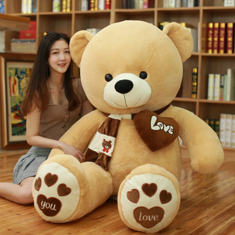 Huge 100cm Khaki Giant Teddy Bear Toys Stuffed Animals Soft Plush Cotton Scarf Bear Hold Pillow Doll