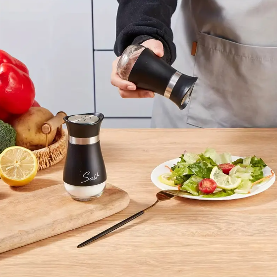 Salt and Pepper Shaker Set with Stand Stainless Steel