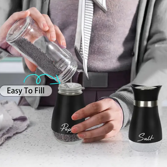 Salt and Pepper Shaker Set with Stand Stainless Steel