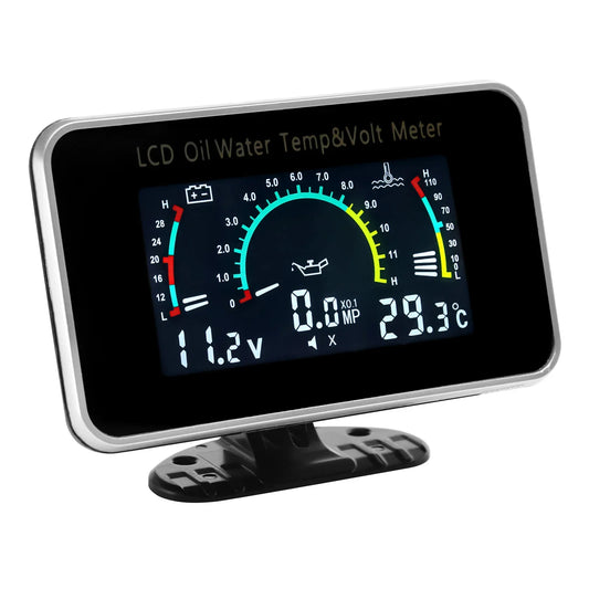 3 in 1 LCD Gauge Oil Temperature Water Temperature And Voltmeter Black