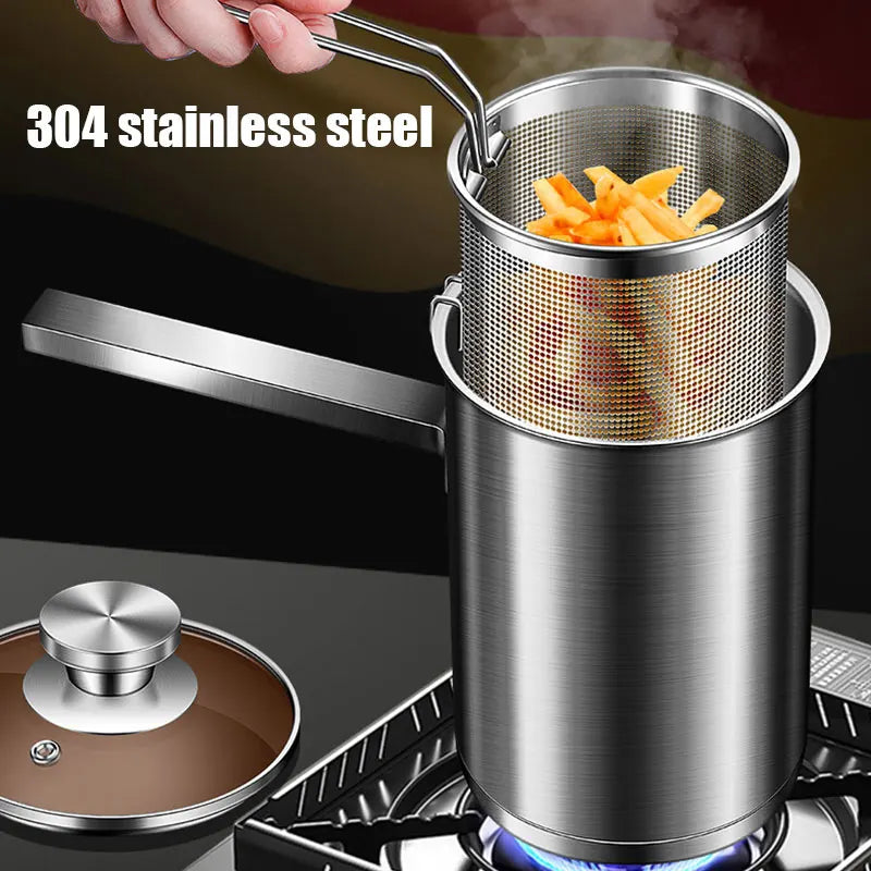 Stainless Steel Deep Fryer Pot with Basket And Lid Silver