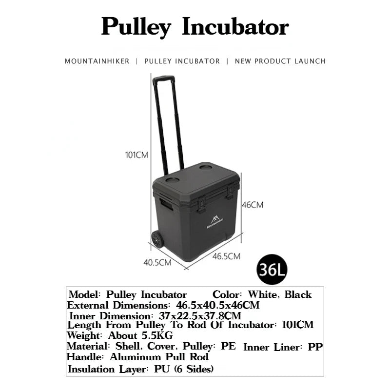 36L Portable Outdoor Refrigerator Box with Trolley Wheels Black