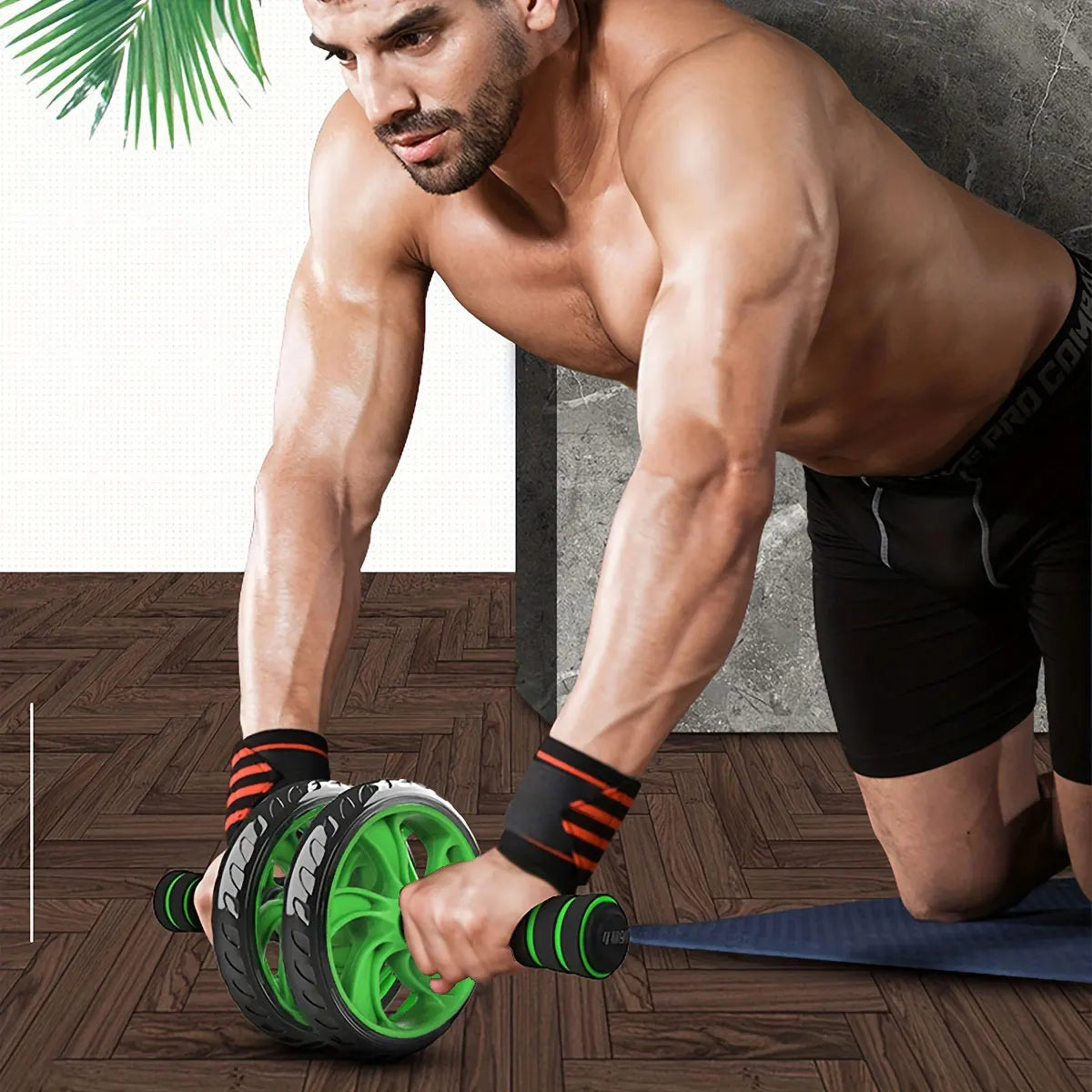 Double-Wheeled Ab Roller Non-Slip Muscle Trainer Green