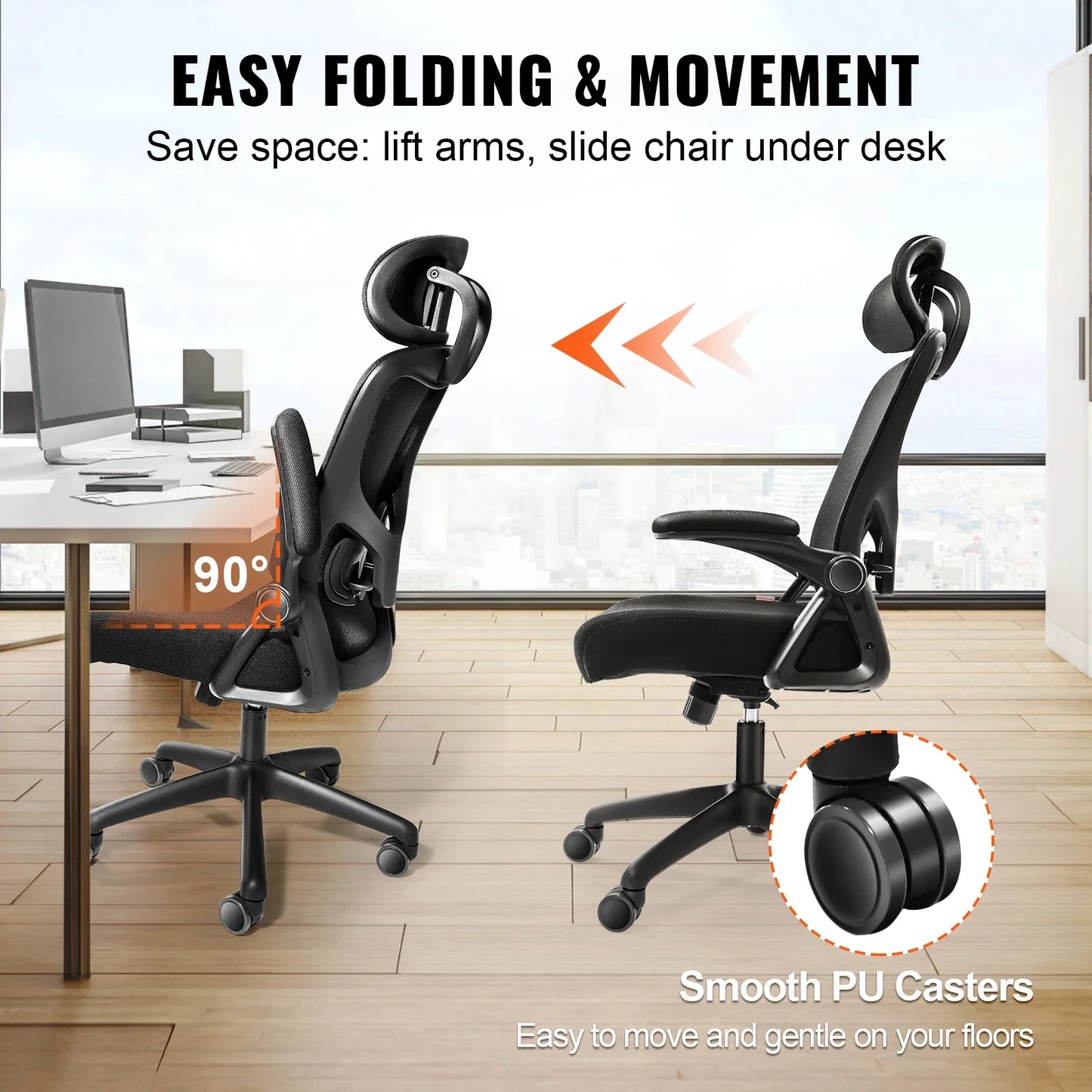Ergonomic Office Chair with Adjustable Lumbar Support Angle and Height Adjustable