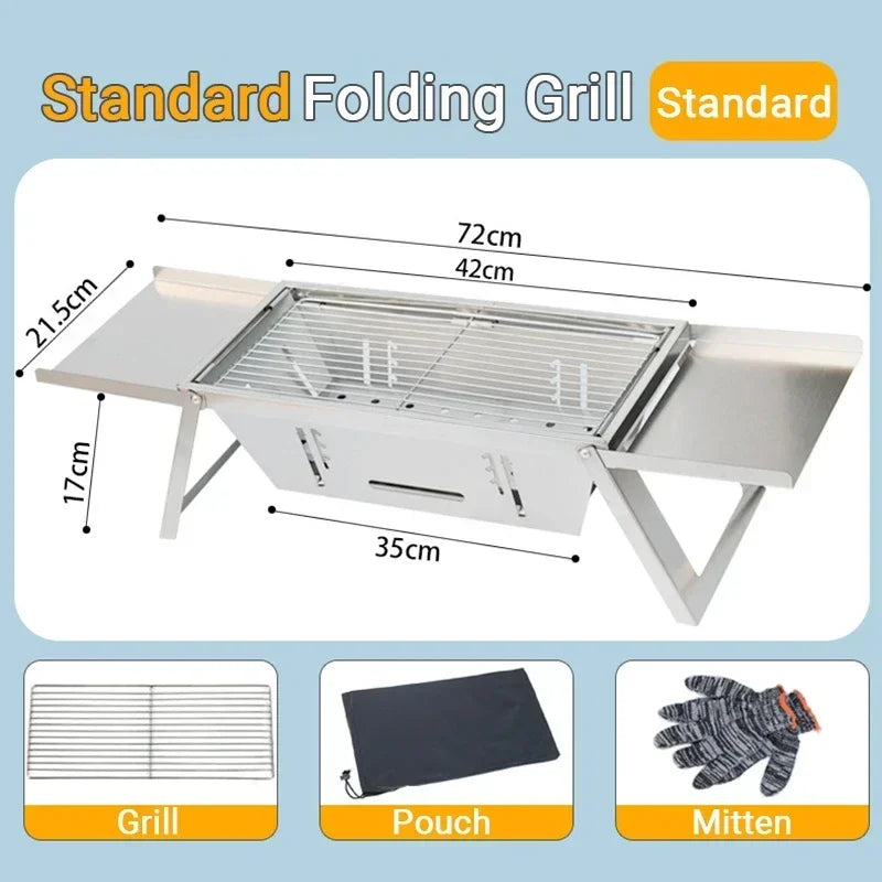 Stainless Steel Folding Charcoal Barbecue Stove BBQ Grill Rack Silver