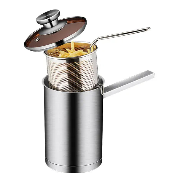 Stainless Steel Deep Fryer Pot with Basket And Lid Silver