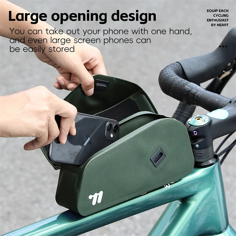 Waterproof Bicycle Top Tube Bag 1L TPU Frame Bag Green