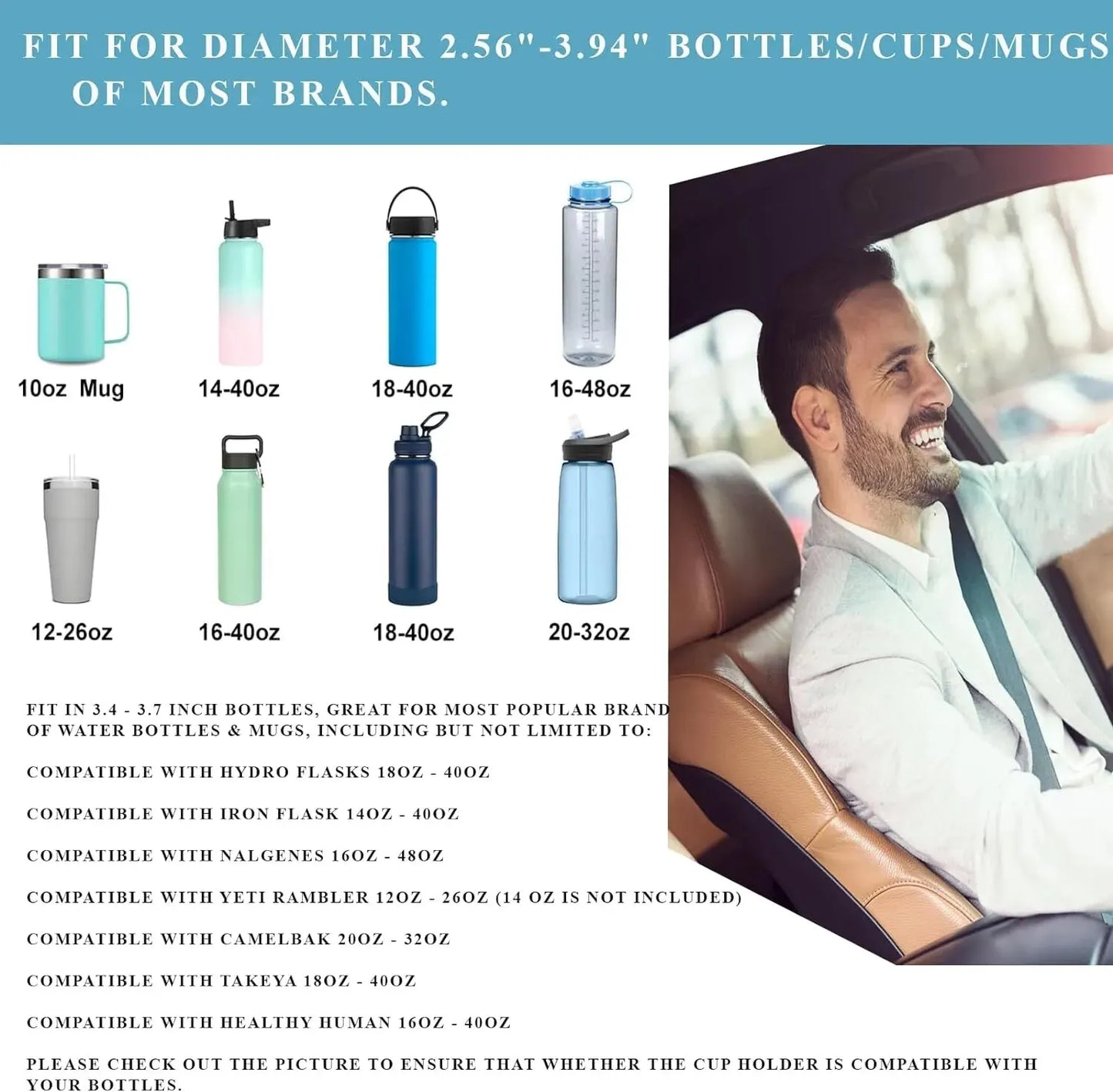 Car Cup Holder Expander Tray Detachable Food & Drink Tray Black