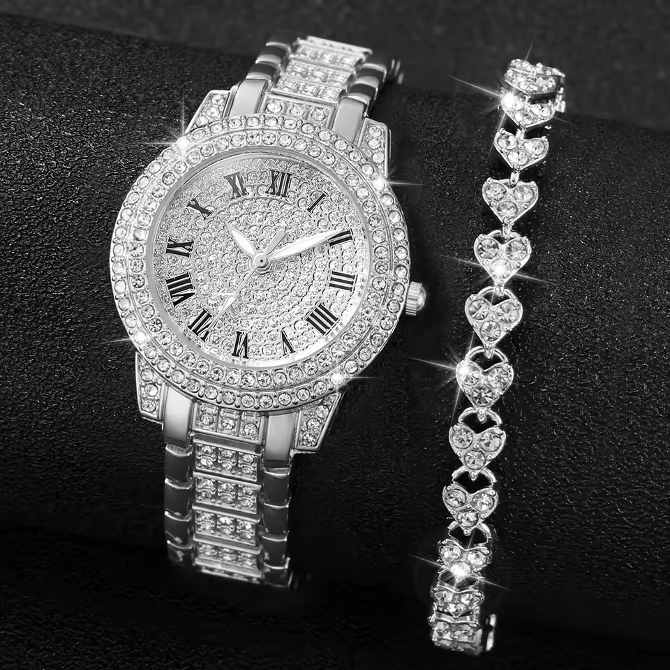 Roman Dial Women's Luxury Quartz Watch Set