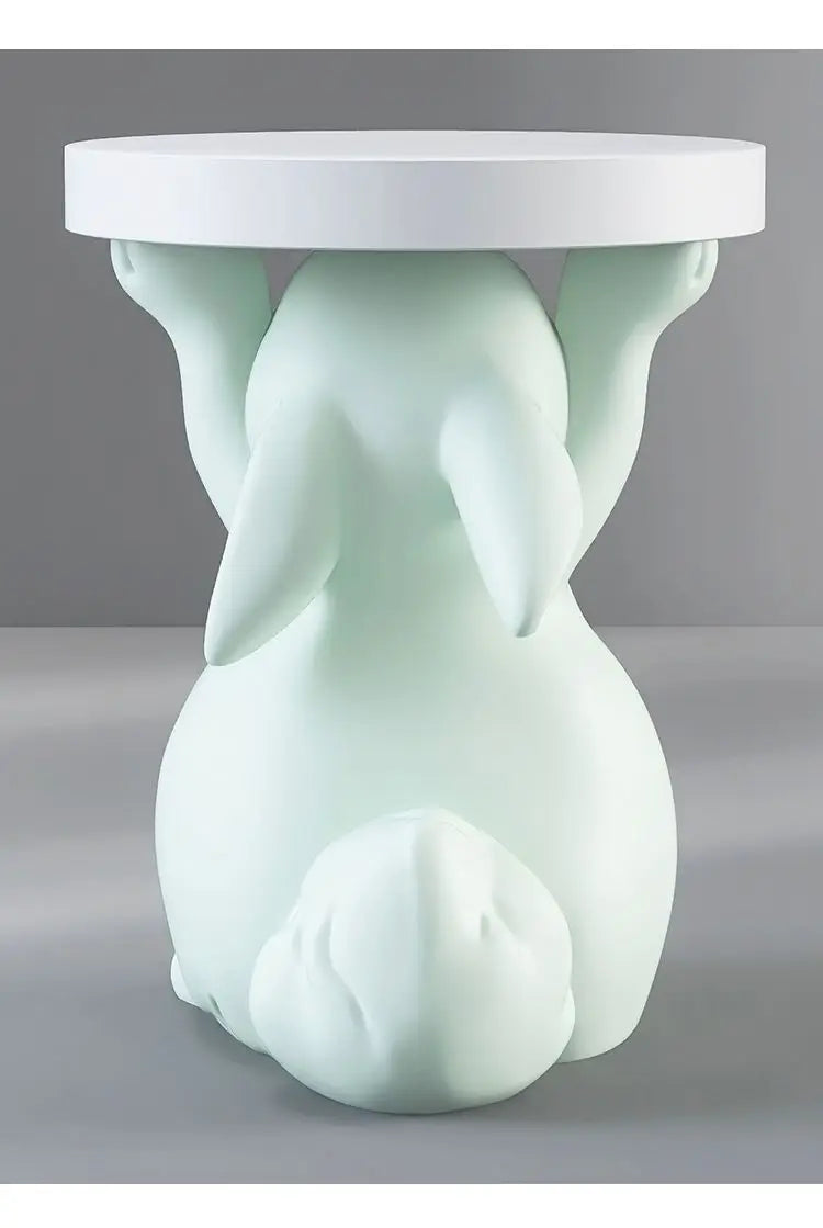 Artistic Rabbit Statue Tea Table - Light Green Round Side Table for Home Decor