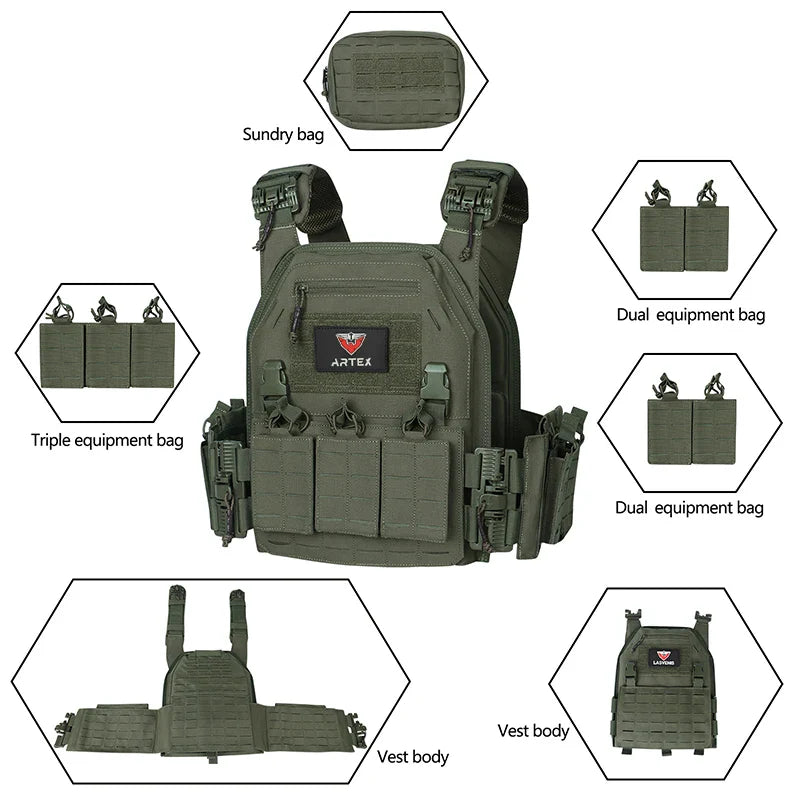 Tactical Plate Carrier Vest Quick Release Green