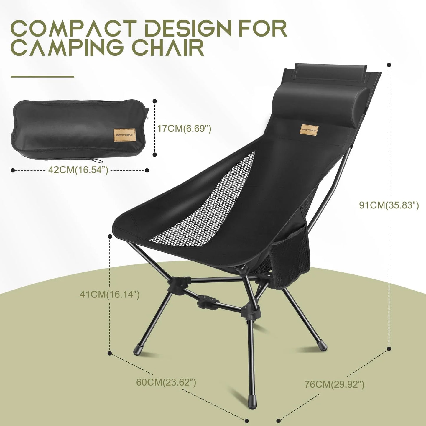 Portable Camping Chair with Headrest Black