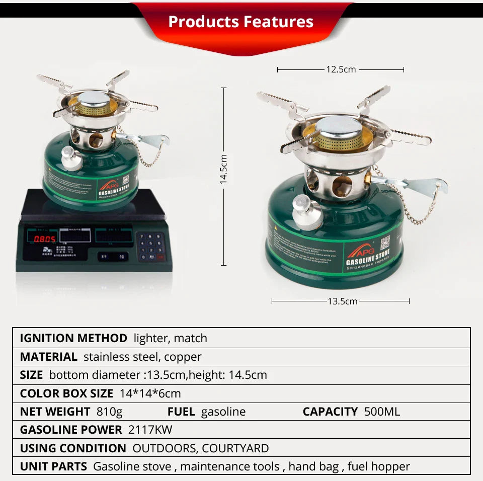 Camping Gasoline Stove with Silencer Green